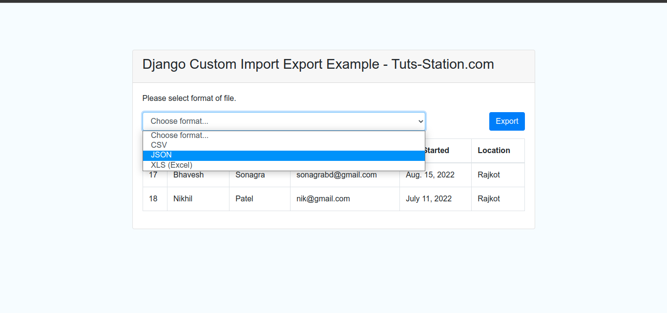 Django Export Page Example